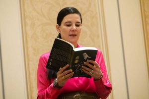 Sonja Wasden reading off of her book, "An Impossible Life: The Inspiring True story of a Woman's Struggle from Within"